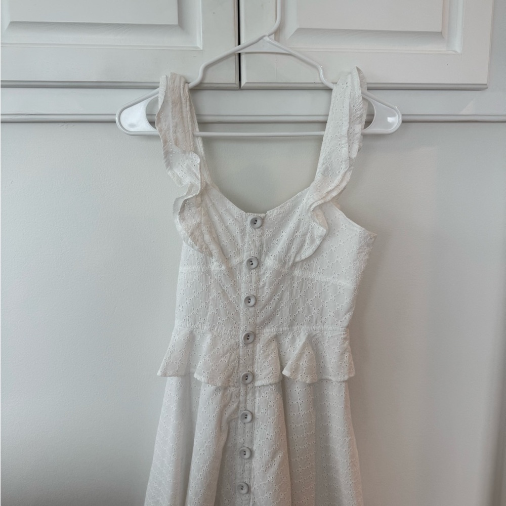 White Button-Down Ruffle Dress